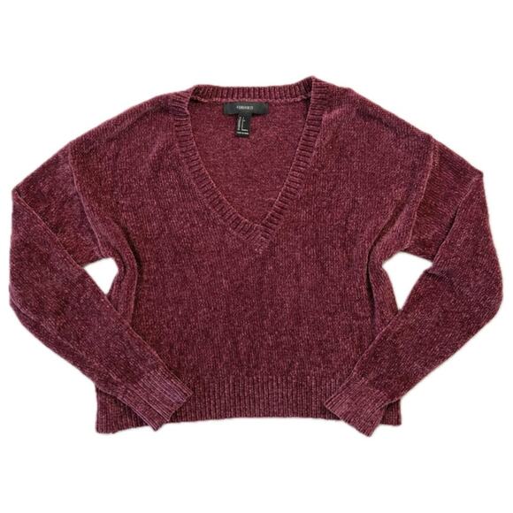 Forever 21 Women's Small Red V-Neck Long Sleeve Sweater Cropped - Picture 1 of 5